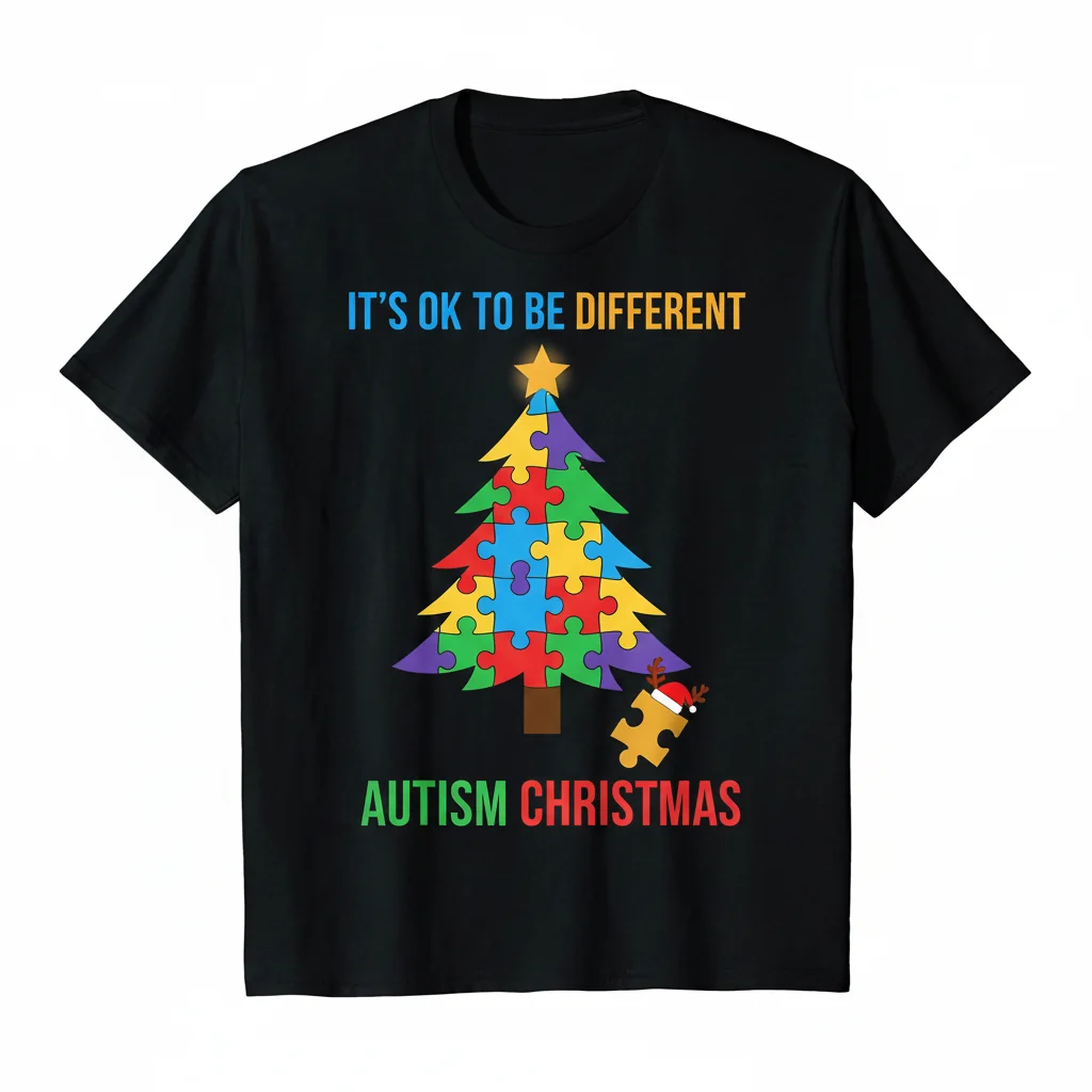 Autism Awareness Christmas Shirt - "It's OK to Be Different" Holiday Tee