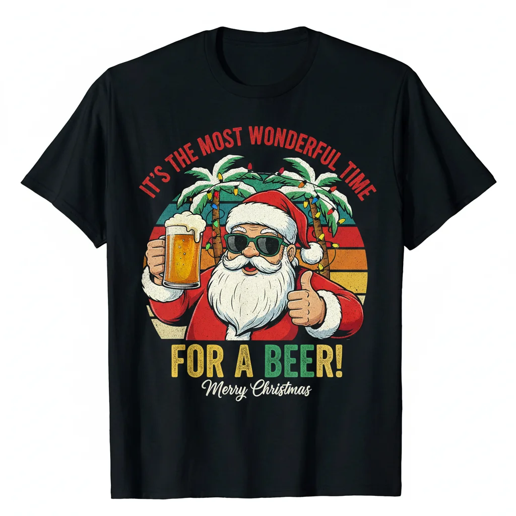 Wonderful Time For Beer Santa Merry Christmas T-Shirt - Holiday Apparel