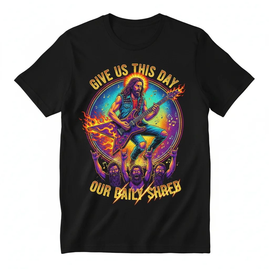 Daily Shred: Jesus Playing Guitar, Unleash Your Inner Rocker Tee