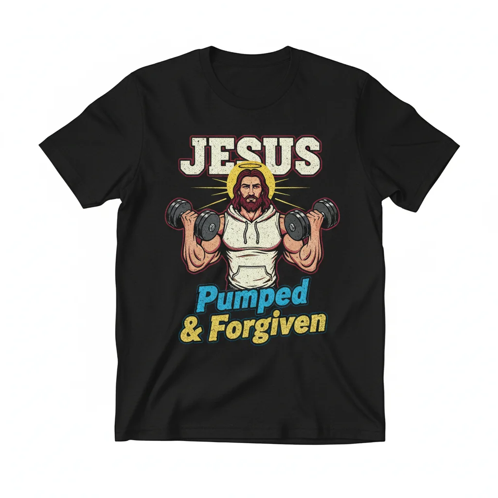 Divine Gains: Jesus Pump Cover – Faith & Fitness Tee