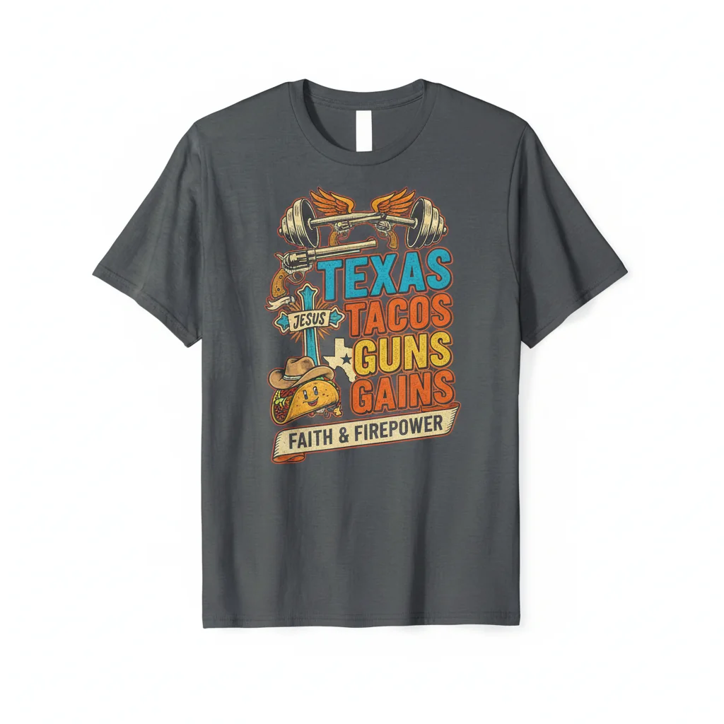 Jesus Texas Tacos Guns Gains T-Shirt - Premium Cotton Tee