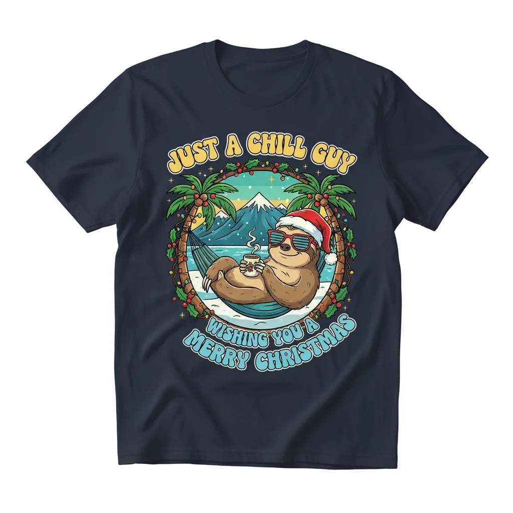 Festive Chill Guy Meme Christmas T-Shirt - Durable & Vibrant