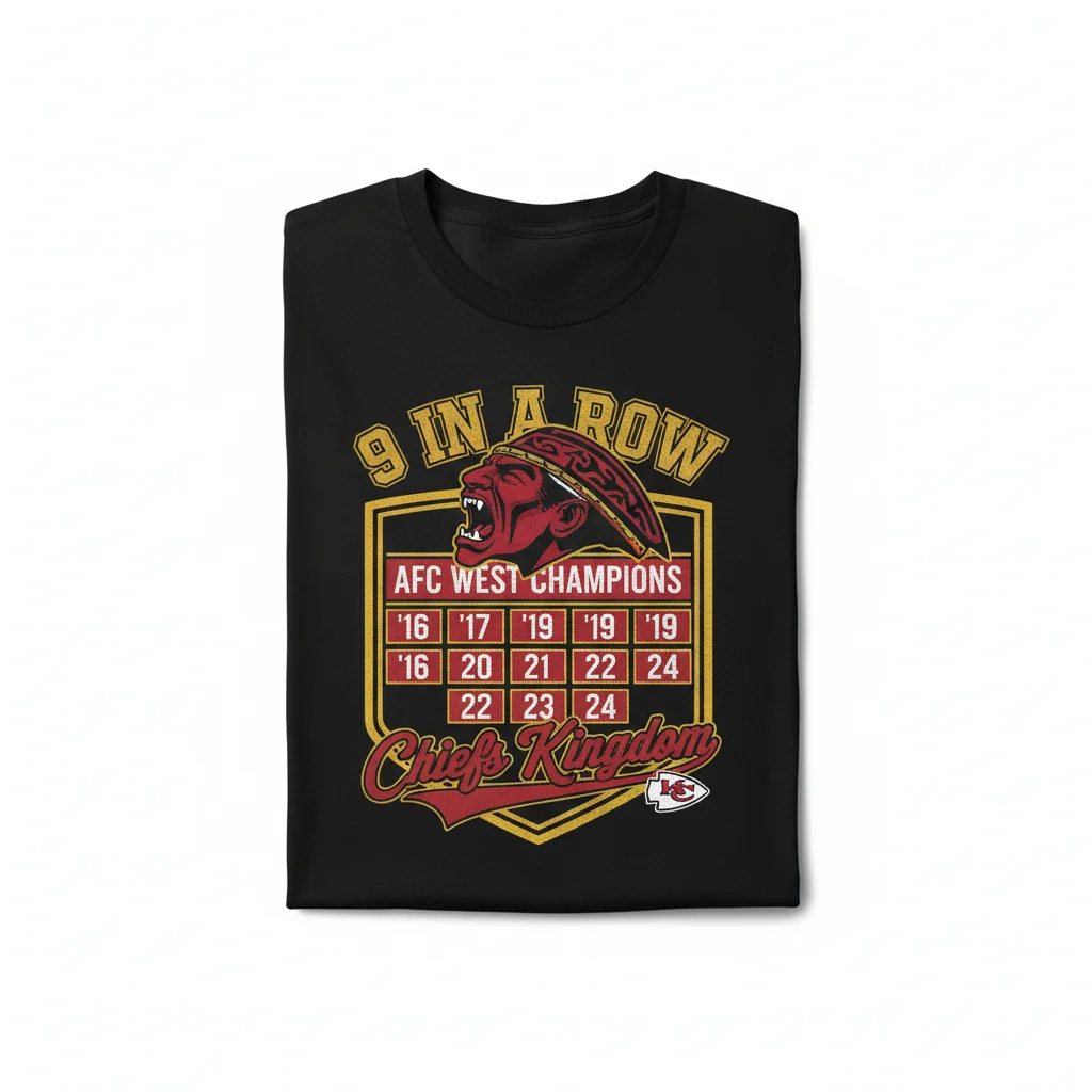 Chiefs Kingdom '9 In A Row' AFC West Division Champions Tee