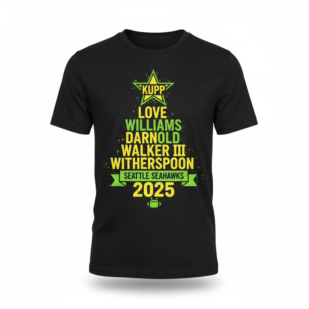 Seattle Seahawks Christmas Tree 2025 Shirt - Kupp, Love, Williams, Darnold, Walker III, Witherspoon Fan Tee