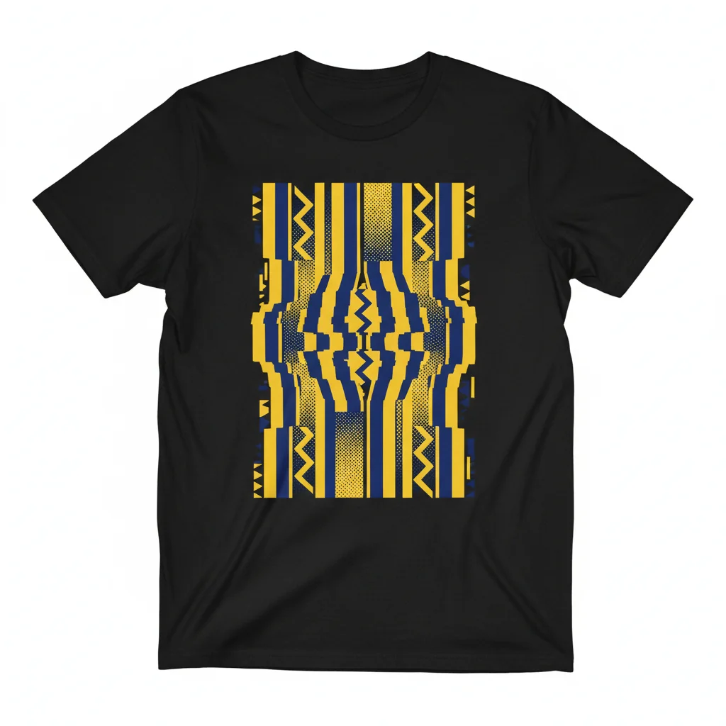 Navy Blue and Yellow Vertical Stripe T-Shirt | Classic Fit Essential Tee