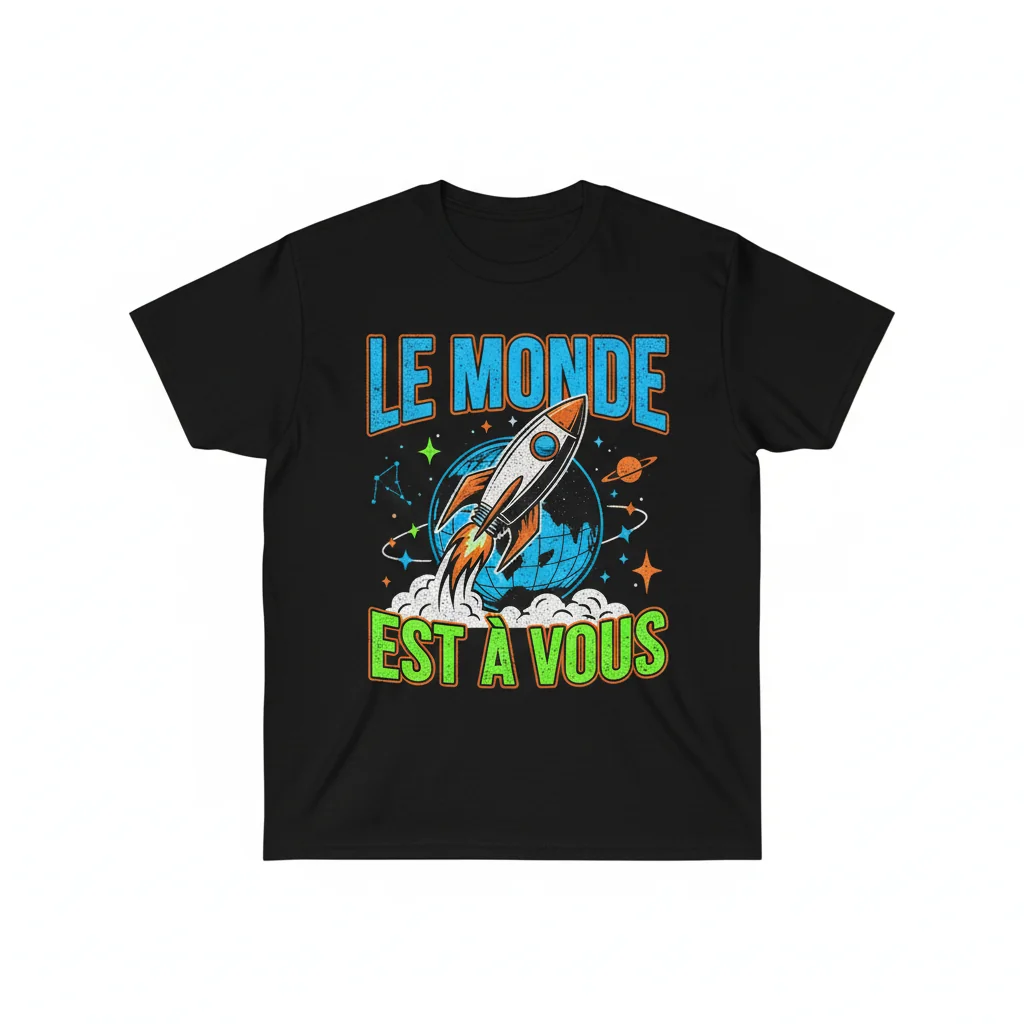 T-Shirt "Le Monde est à Vous" - Coton Ring-Spun Premium, Coupe Unisexe Confortable