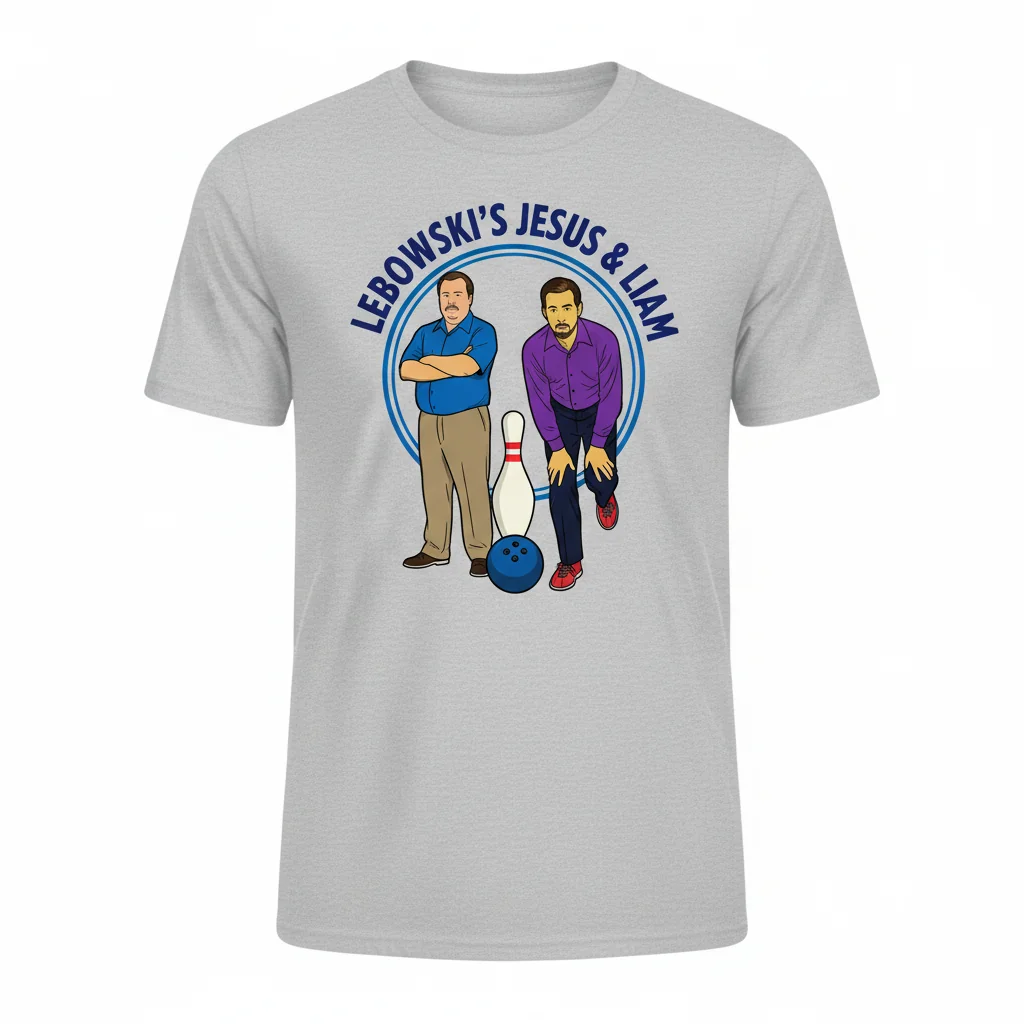 The Dude's Delight: Lebowski's Jesus & Liam Premium T-Shirt – Fade-Resistant & Perfect Fit