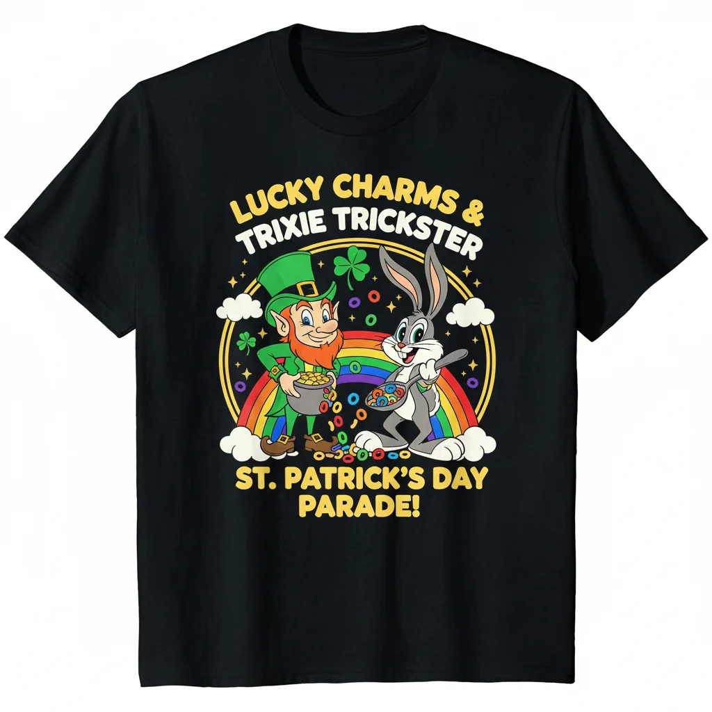 Vibrant Leprechaun & Trix Rabbit Rainbow St. Patrick's Day Tee – Fade-Resistant & Ultra-Comfortable