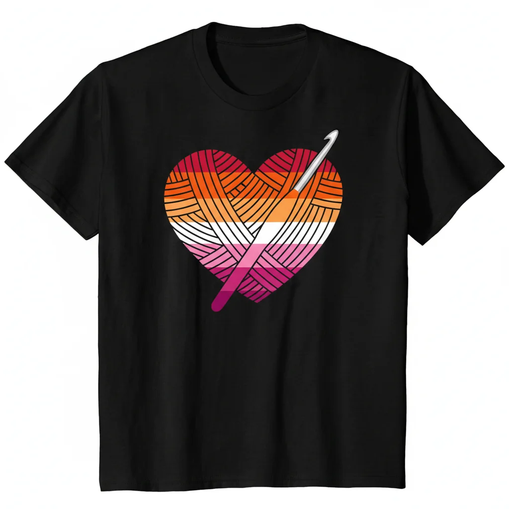 Lesbian Pride Crochet Yarn T-Shirt | LGBTQ+ Crafter Tee