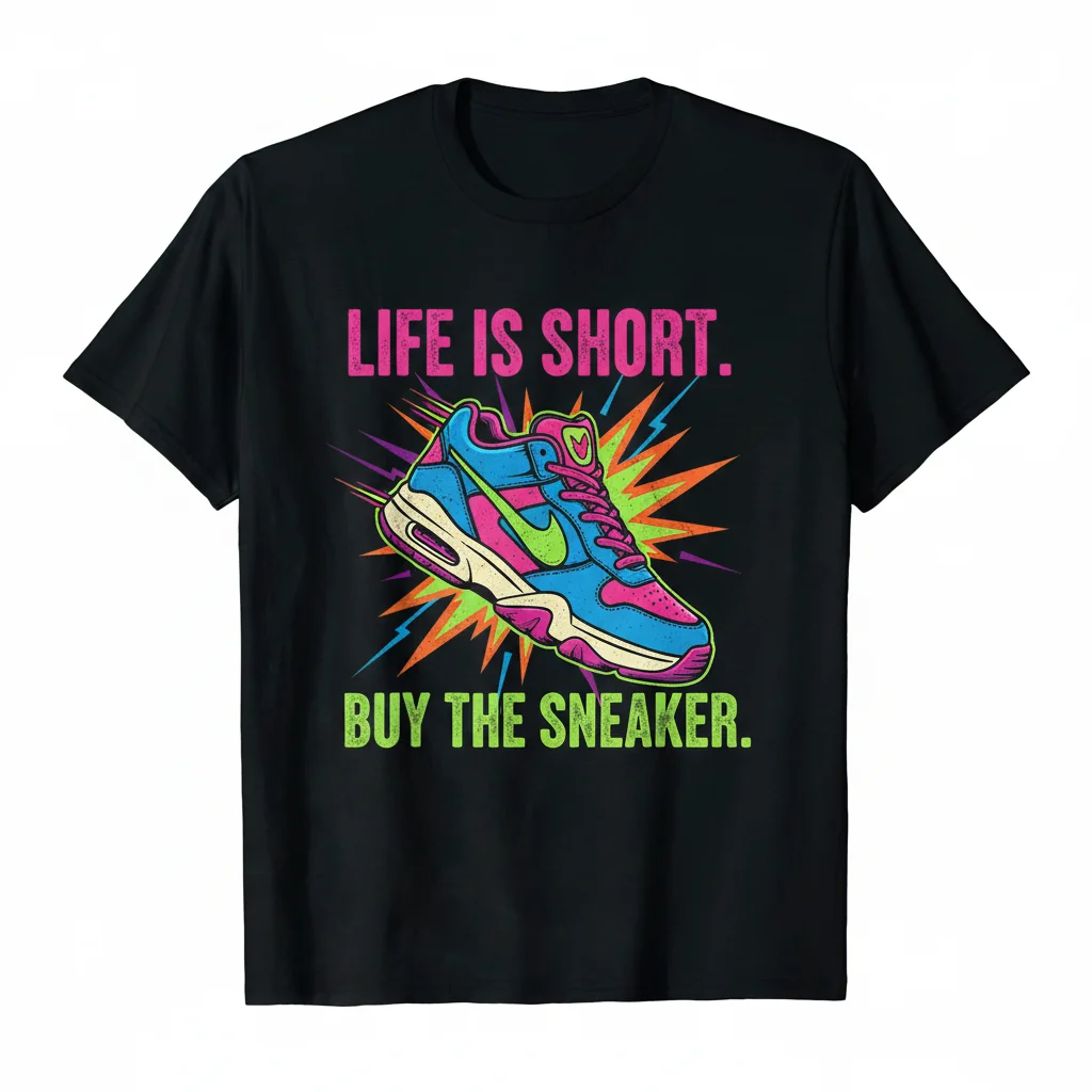Camiseta Esencial "La vida es corta. Compra las zapatillas." de Algodón Ring-Spun Premium
