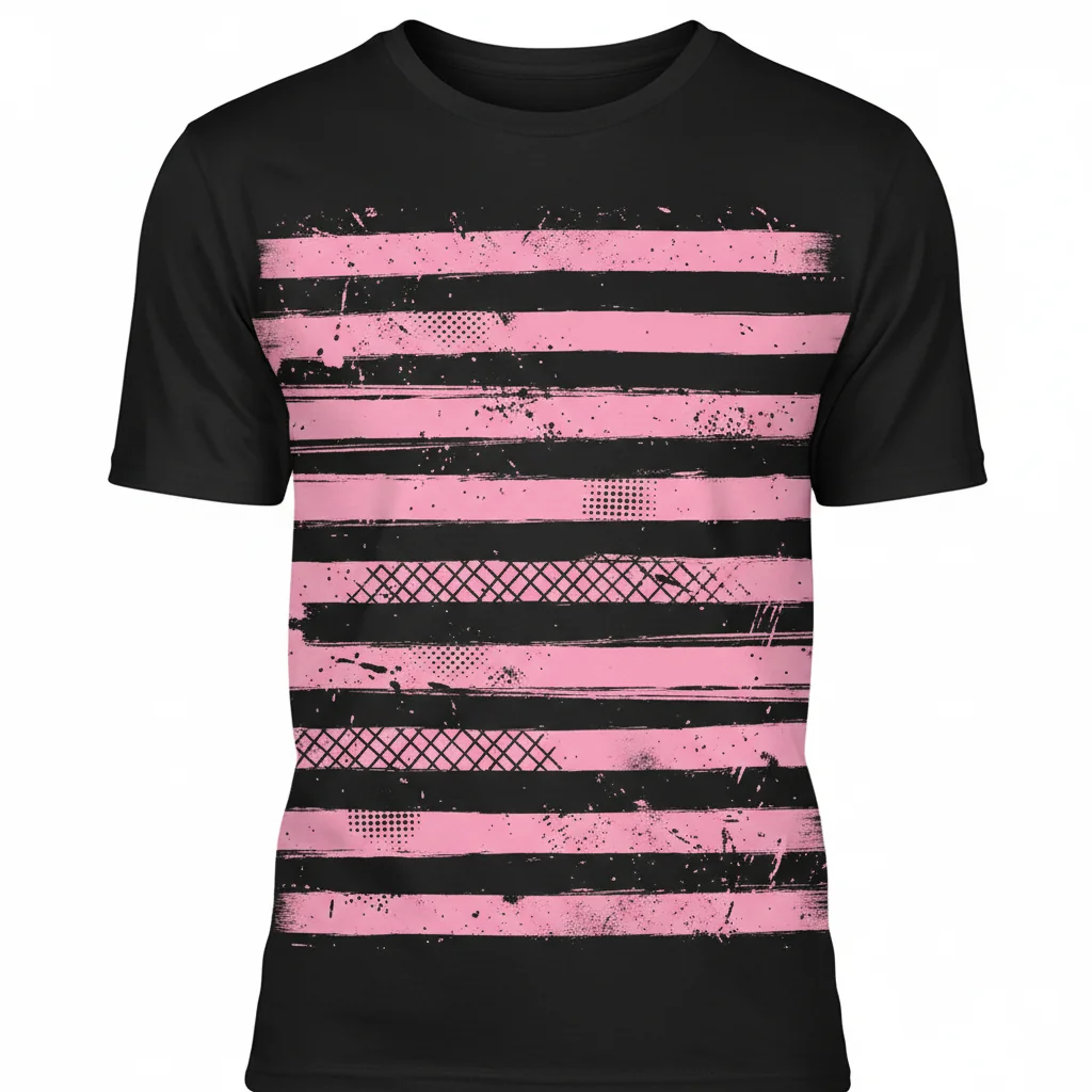 Duradero y Vibrante: Camiseta Esencial de Rayas Rosas y Negras