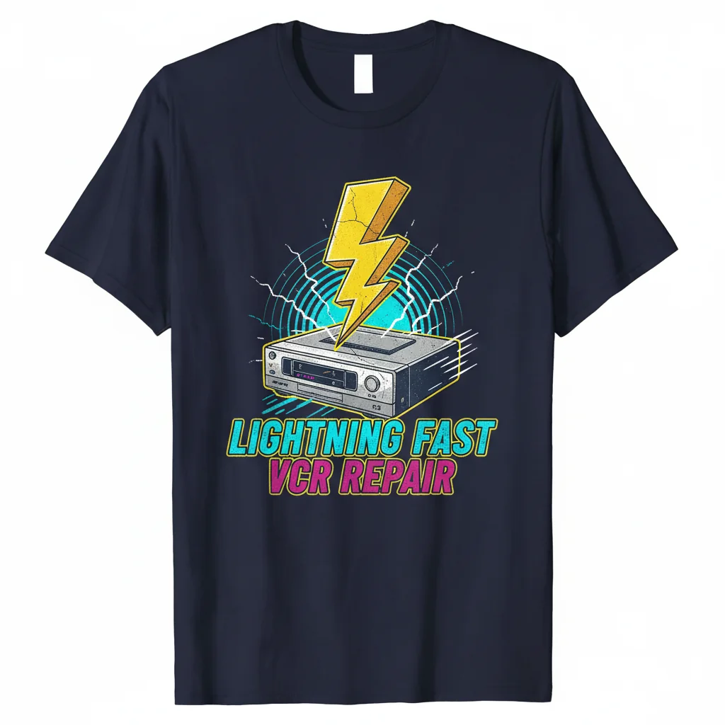 Lightning Fast VCR Repair Essential T-Shirt – Retro Tech Style