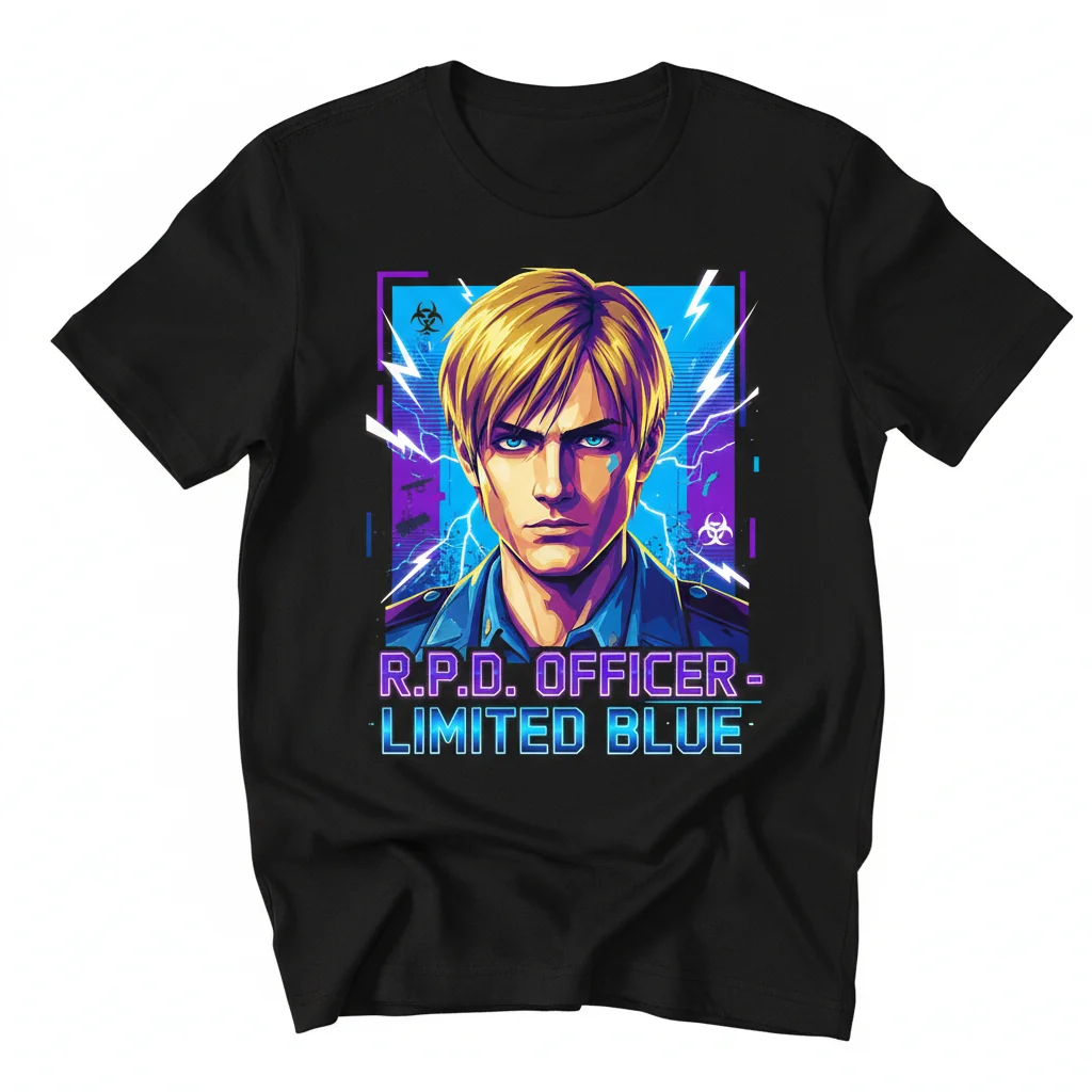 Leon Kennedy Vintage Style T-Shirt | Blue Version Resident Evil Graphic Tee