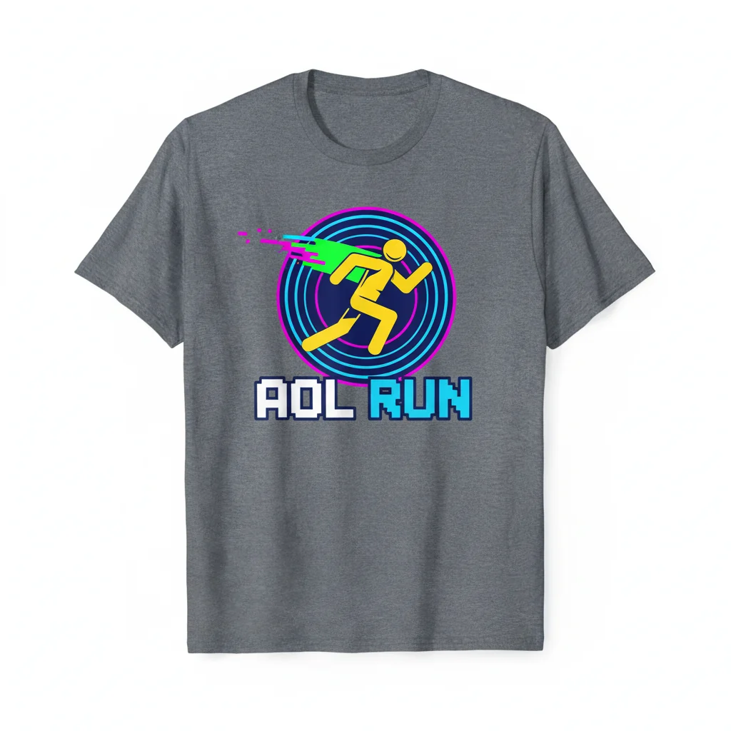 AOL Little Yellow Running Man Active T-Shirt - Vintage Tech Logo Tee