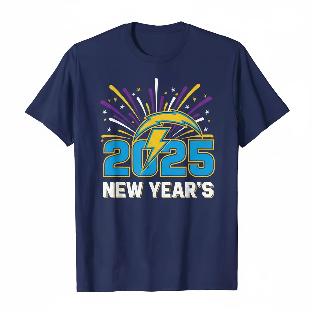 Los Angeles Chargers 2025 New Year Firework Celebration T-Shirt - Official NFL Fan Apparel