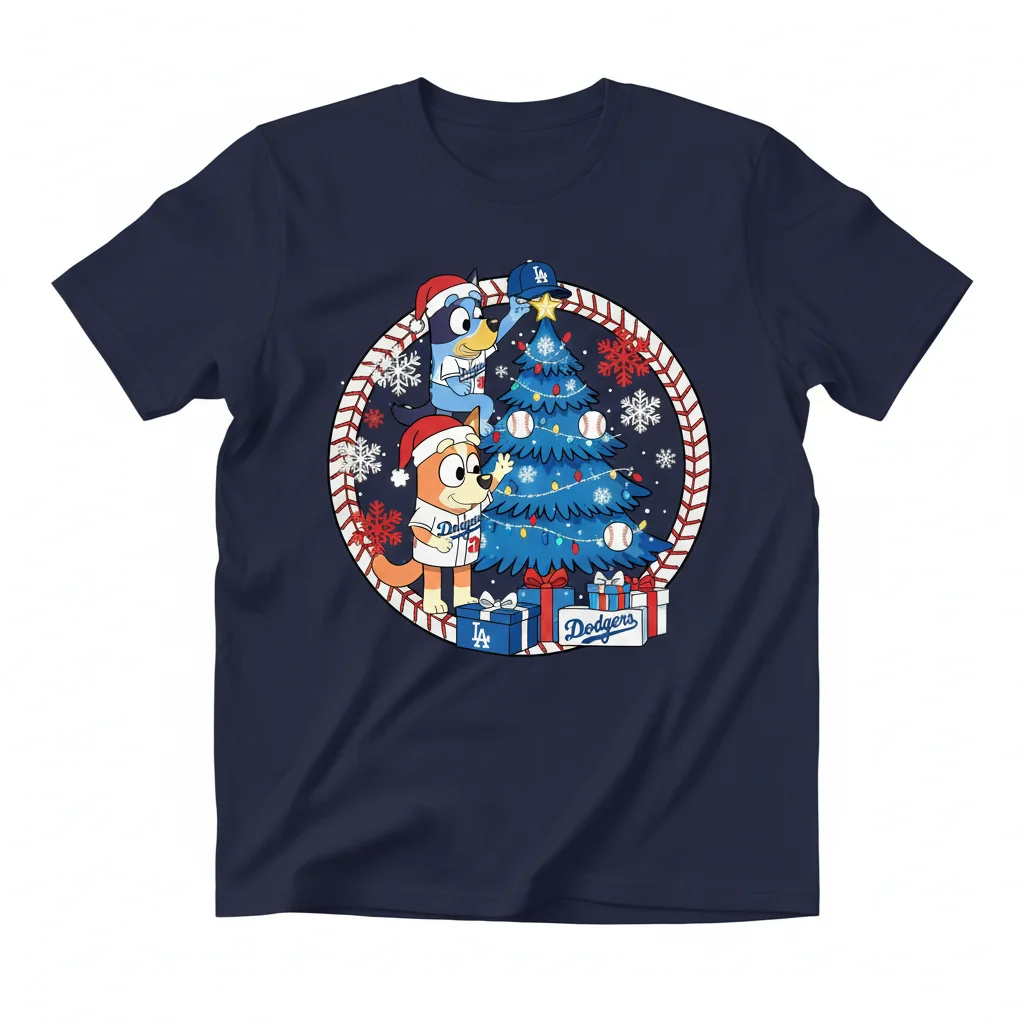 Dodgers Bluey Chilli Christmas Tree Tee – Festive Fan Art for the Holidays