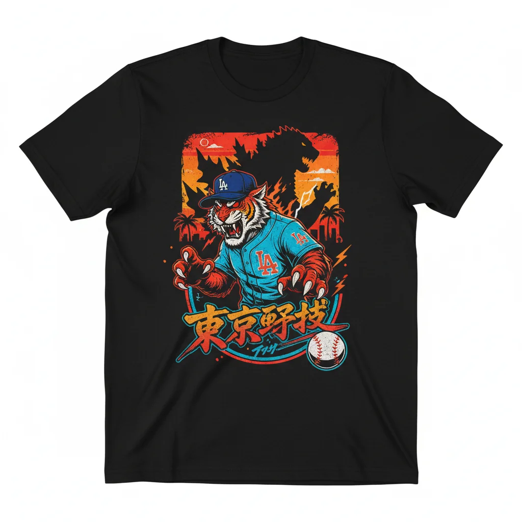 Dodgers Godzilla Tokyo Tiger Baseball Tee - LA MLB Fan Shirt