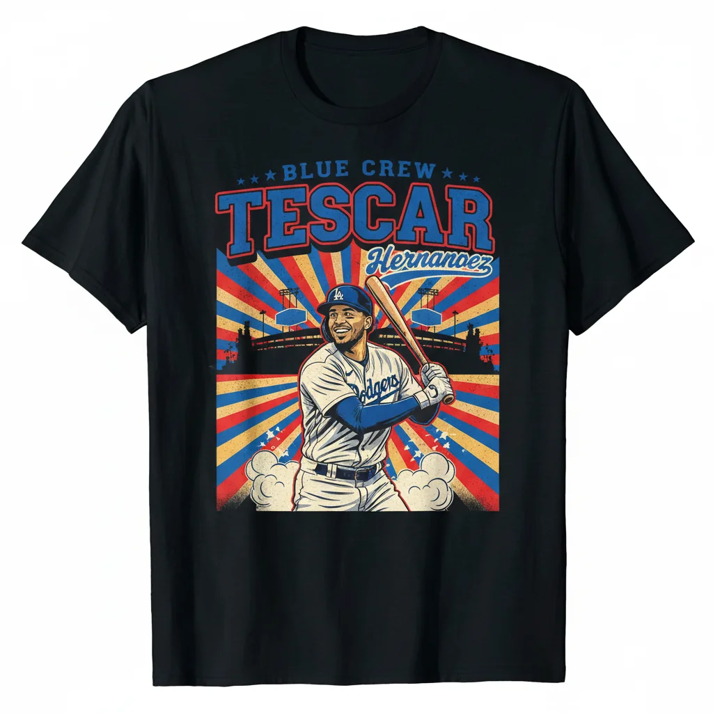 Camiseta Gráfica Azul de Manga Corta Los Angeles Dodgers Teoscar Hernandez