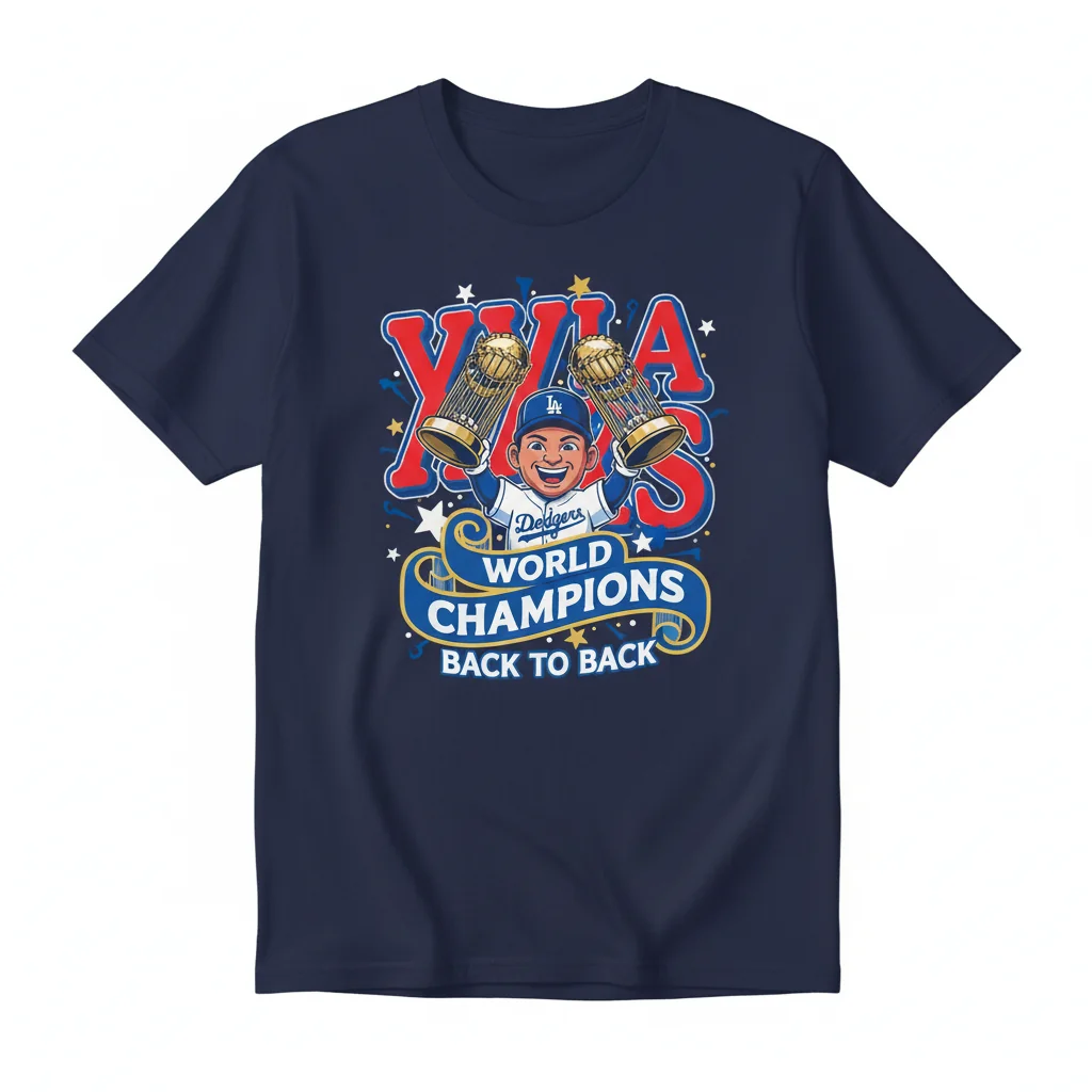 Dodgers World Champions 2024-2025 Cartoon Tee: Celebrate Back-to-Back Glory!
