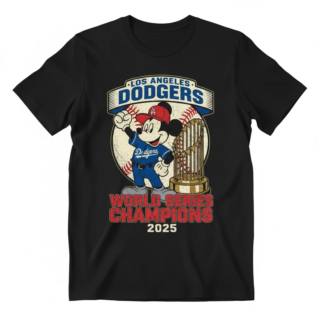 Camiseta Los Angeles Dodgers Campeones Serie Mundial 2025 x Mickey Mouse – Comodidad Premium y Estilo Duradero