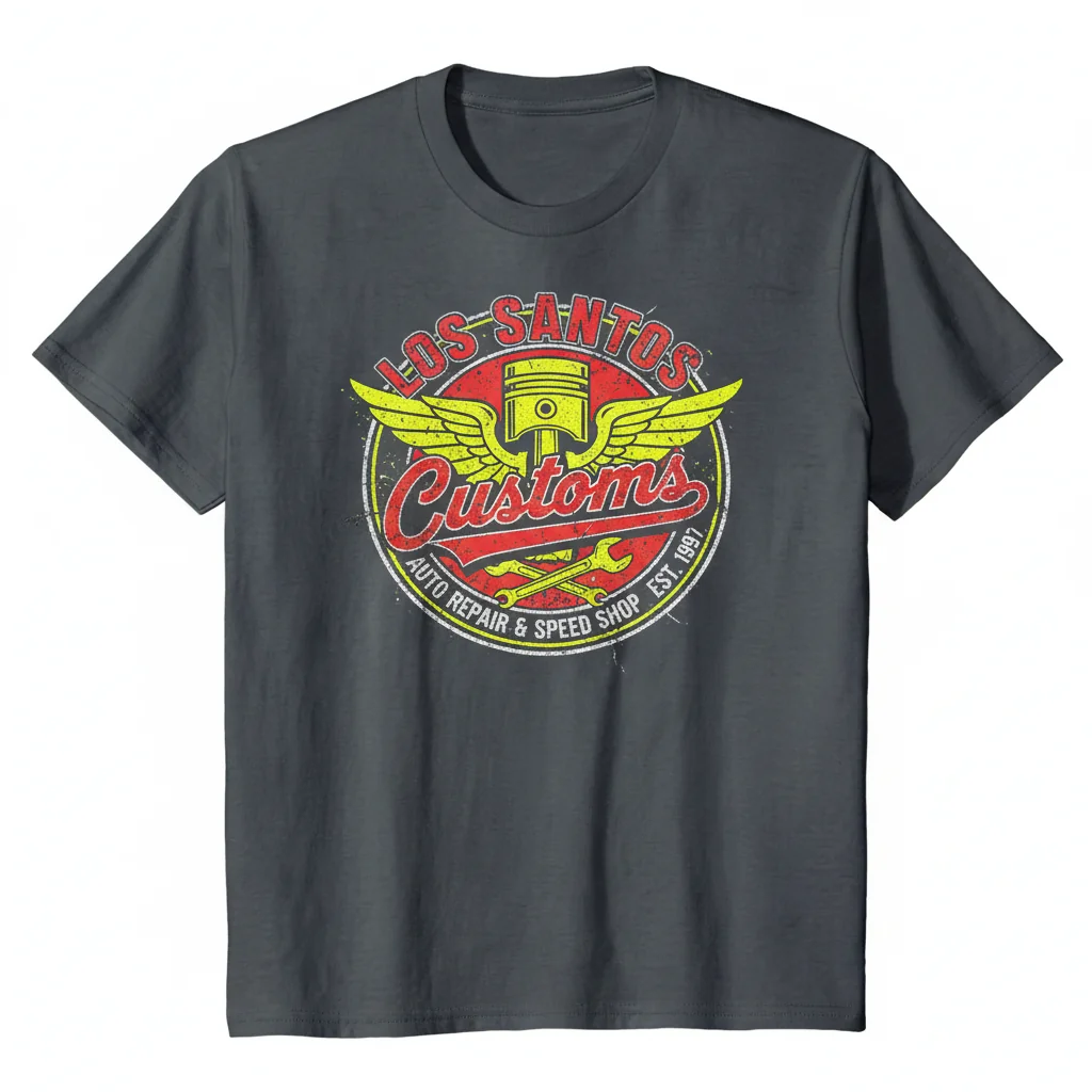 Camiseta Clásica "Los Santos Customs" Distressed – Durabilidad y Estilo Inigualables