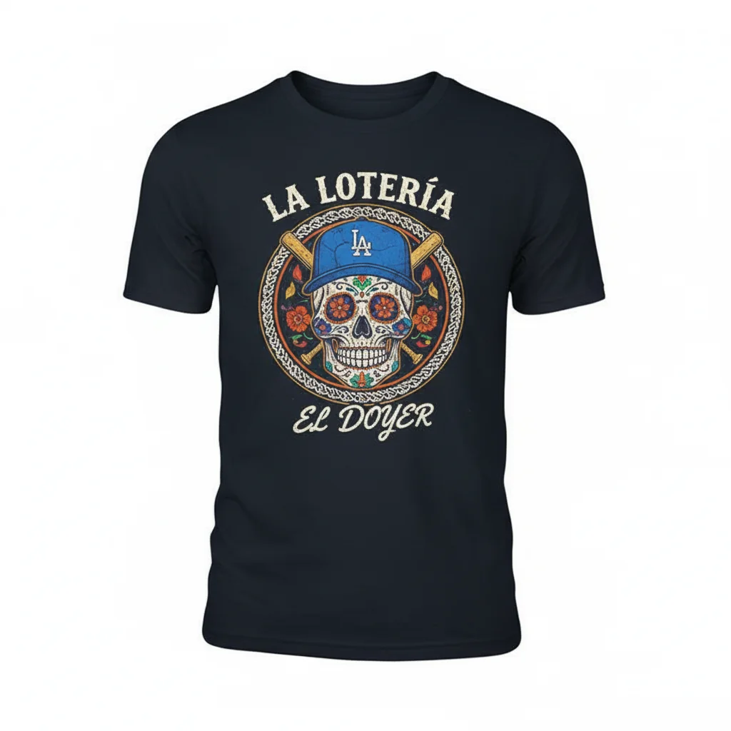 Loteria El Doyerlos Angeles Dodgers: Dia De Los Muertos Sugar Skull Art Tee 1 Loteria El Doyerlos Angeles Dodgers: Dia De Los Muertos Sugar Skull Art Tee