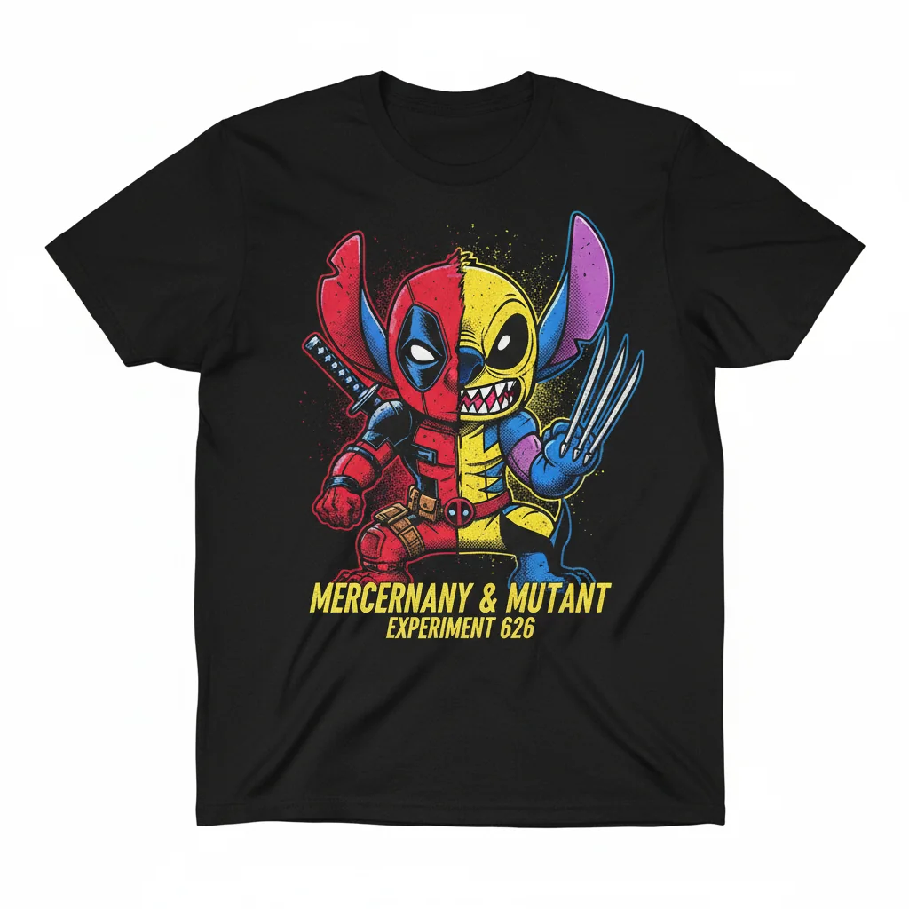 Deadpool and Wolverine Stitch T-Shirt - Marvel Anti-Hero Mashup Tee