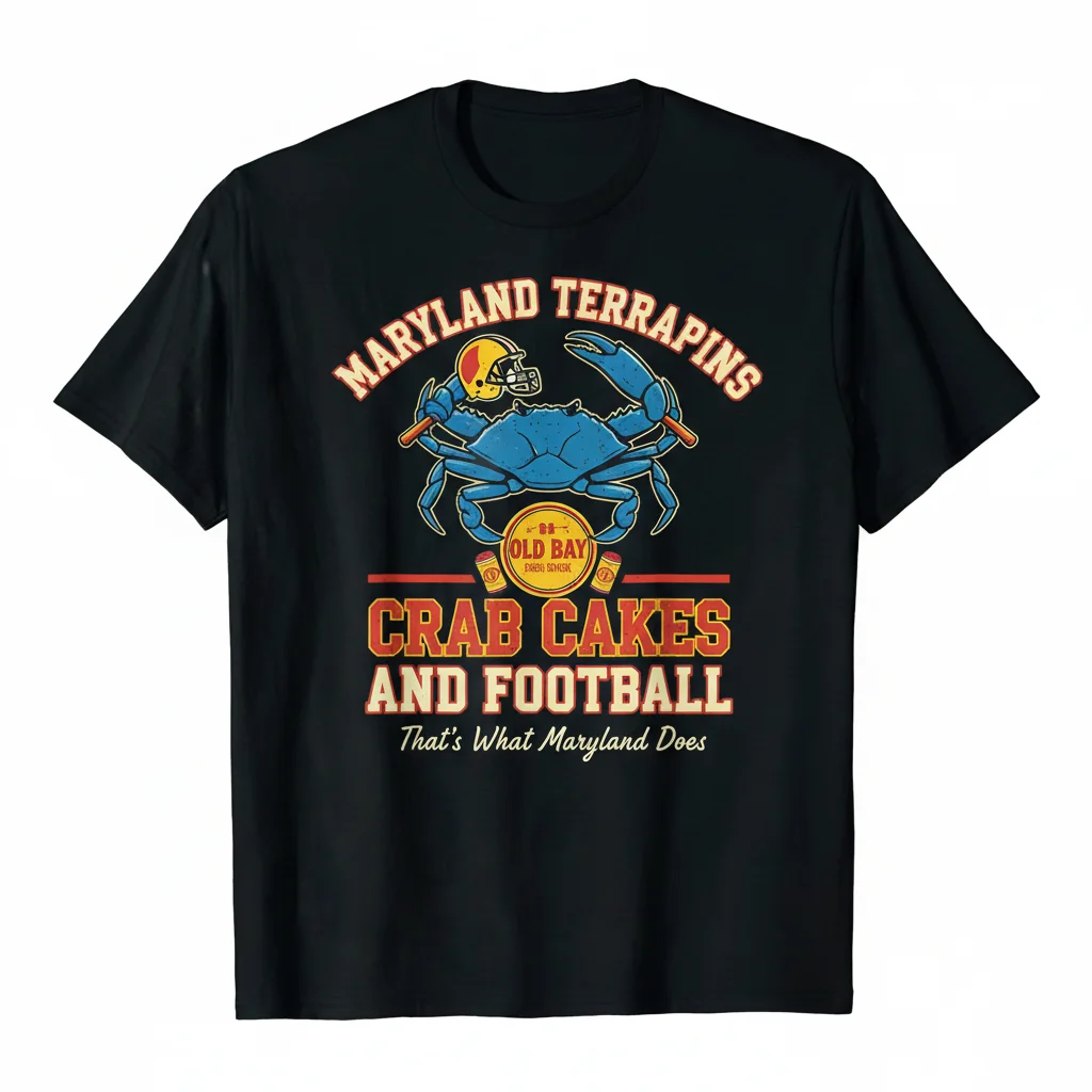 Maryland Terrapins Crab Cakes Old Bay Football T-Shirt
