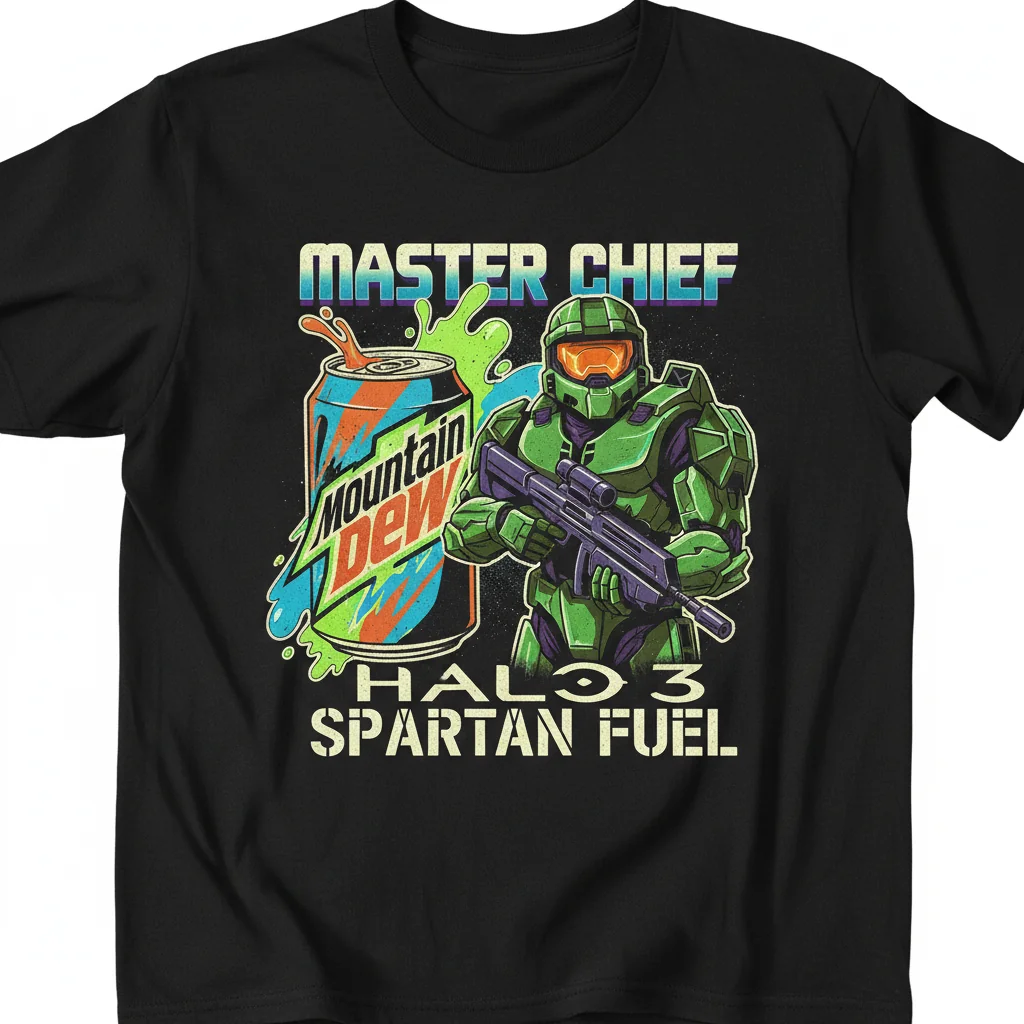 Master Chief Halo 3 x Mountain Dew Vintage Shirt | Fade-Resistant & Pre-Shrunk
