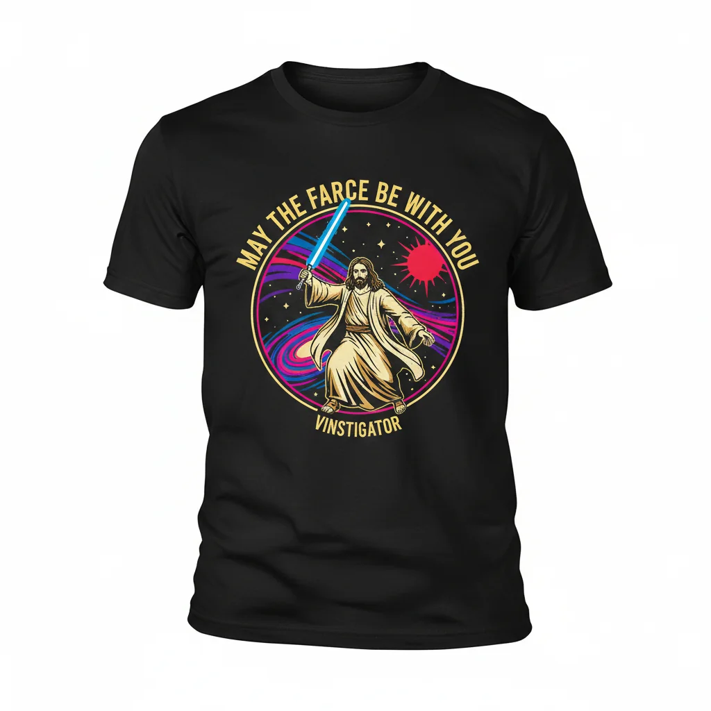 Parody Jesus Lightsaber T-Shirt: Epic Farce Sci-Fi Cotton Tee