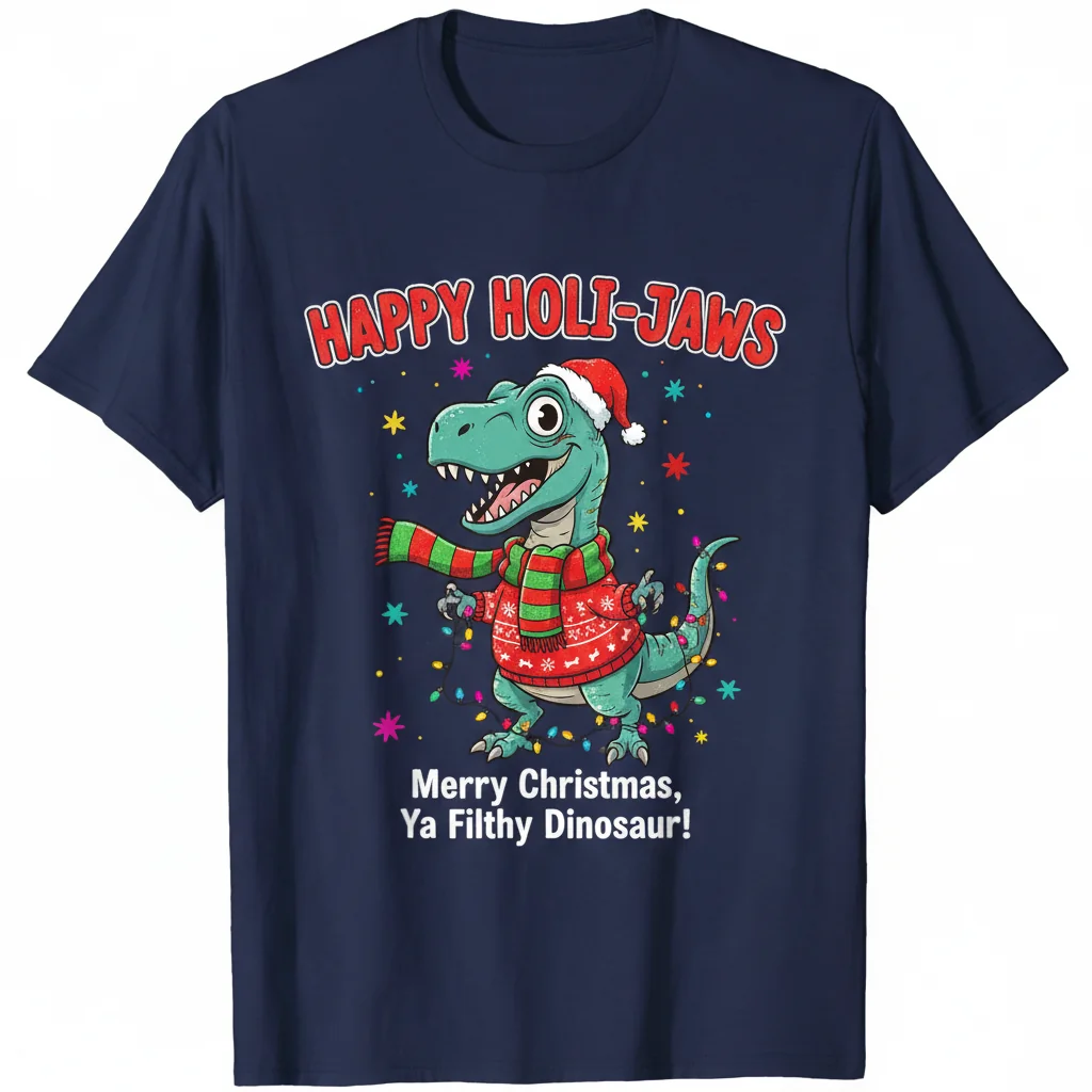 Dinosaur Raptor Christmas T-Shirt – Ultra-Durable, Eco-Friendly & Perfect Fit