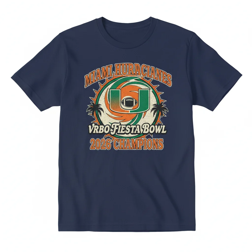 Miami Hurricanes 2026 Fiesta Bowl Vintage Tee | Commemorative Art & Buttery Soft Comfort