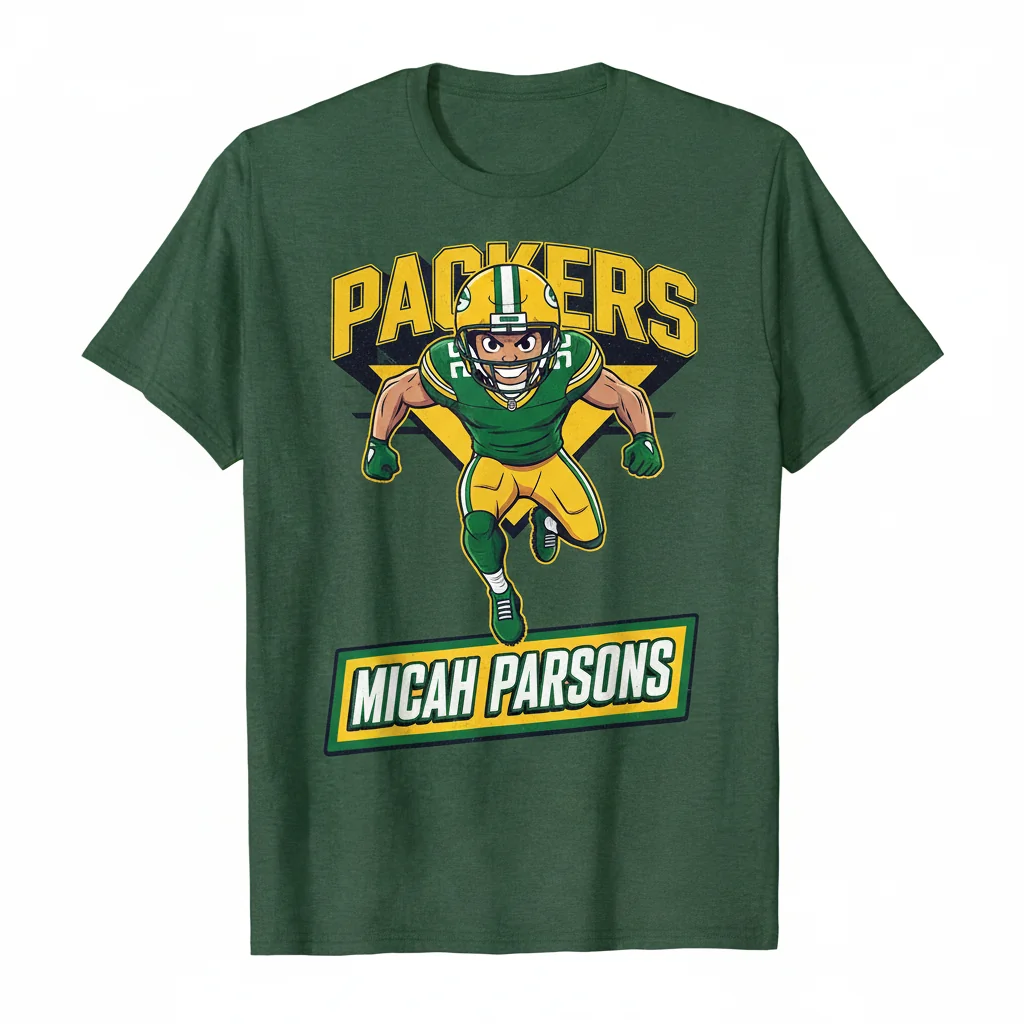 Micah Parsons Green Bay Packers Player Cartoon Signature T-Shirt