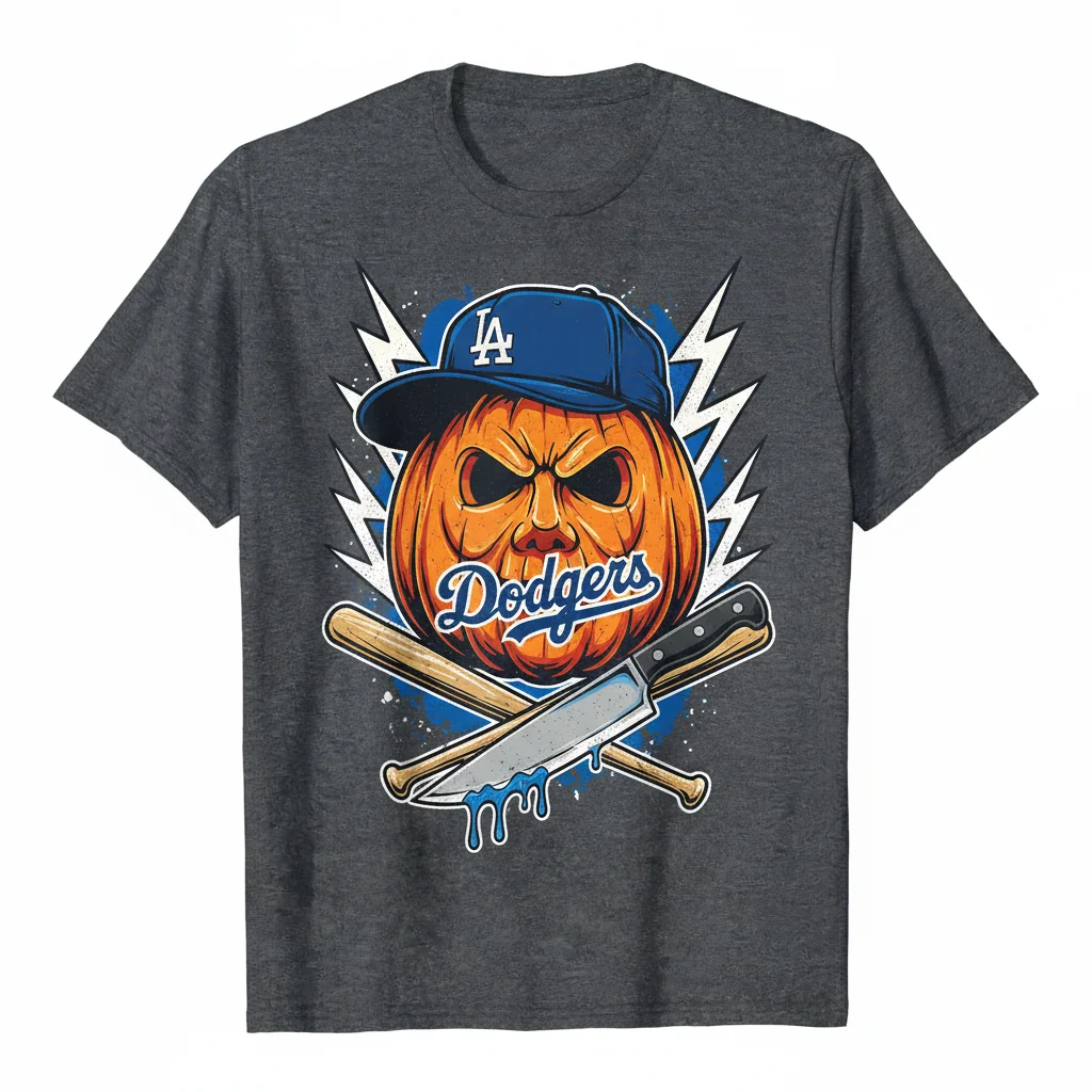 Michael Myers Halloween Pumpkin x LA Dodgers T-Shirt | Horror Movie & MLB Fan Apparel