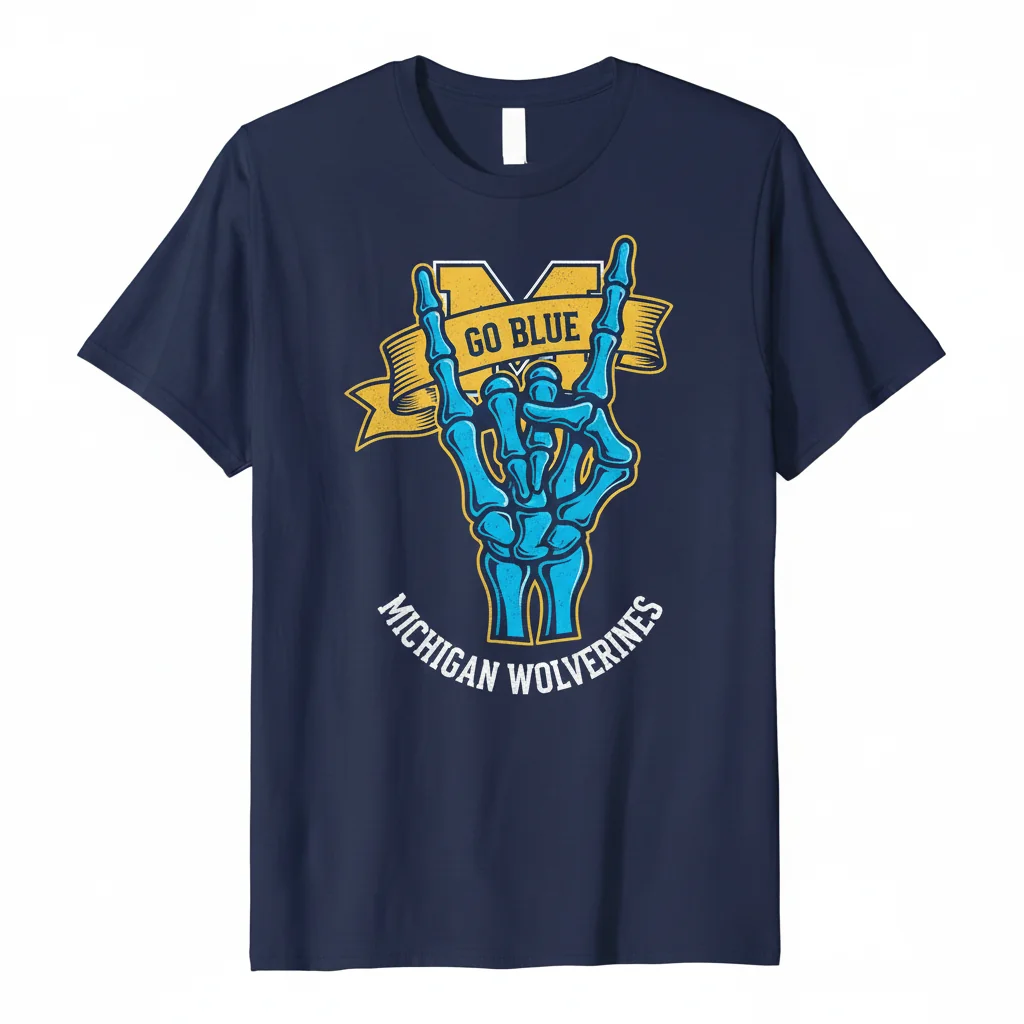 Wolverines 'Go Blue' Skeleton Hand Tee
