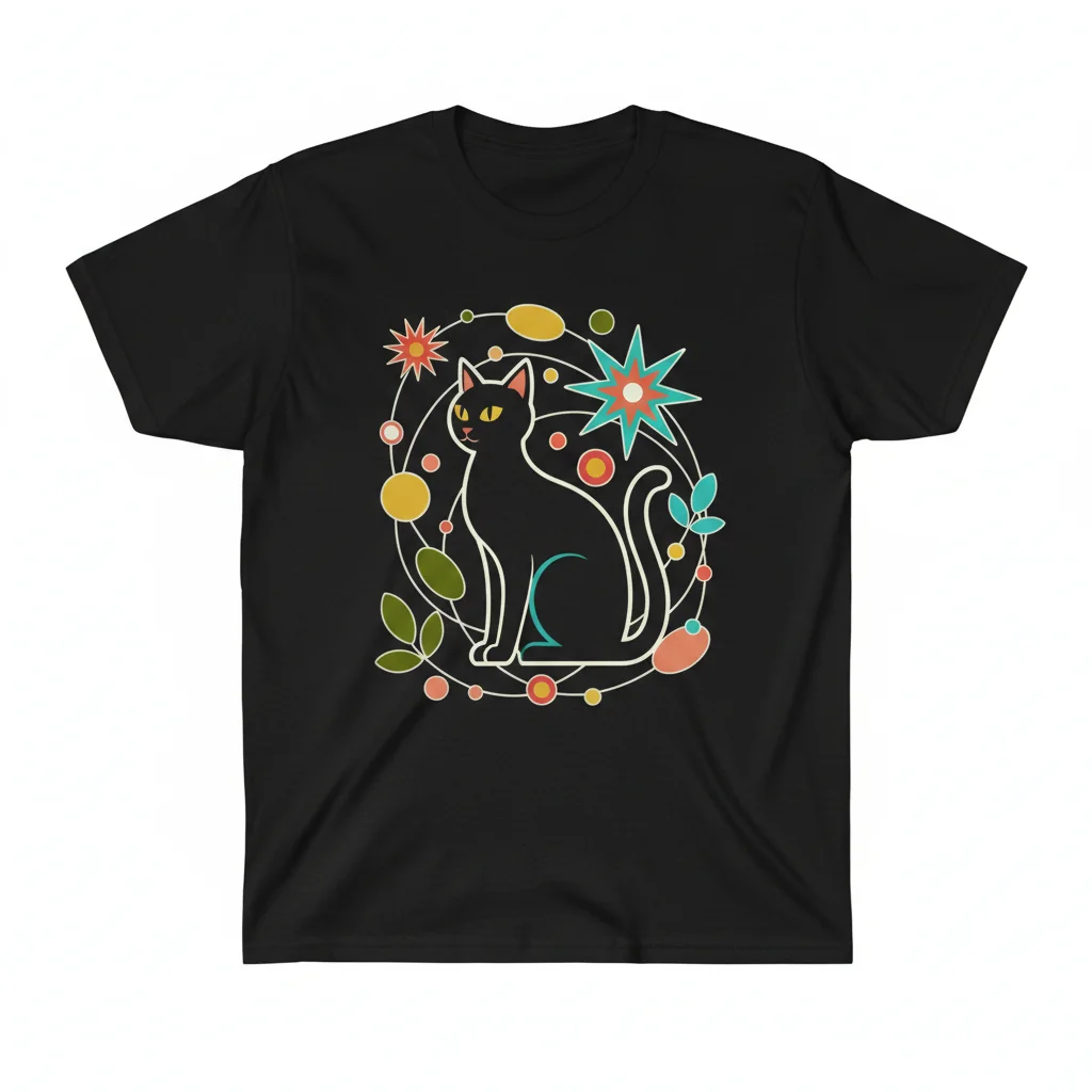 Durable Mid-Century Atomic Black Cat Essential T-Shirt – Fade-Resistant & Perfect Fit
