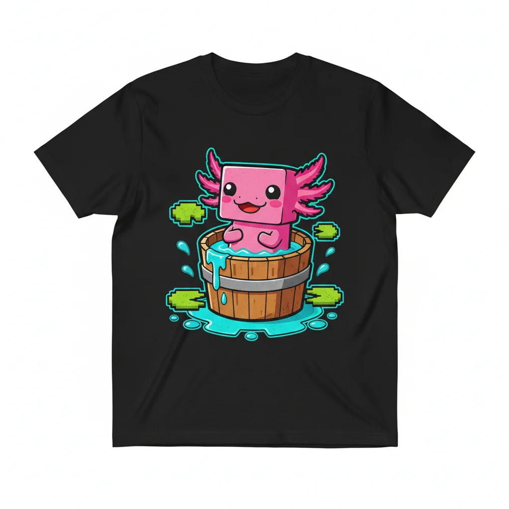 Minecraft Cute Pink Axolotl Illustration Essential T-Shirt - Bucket & Bin Art