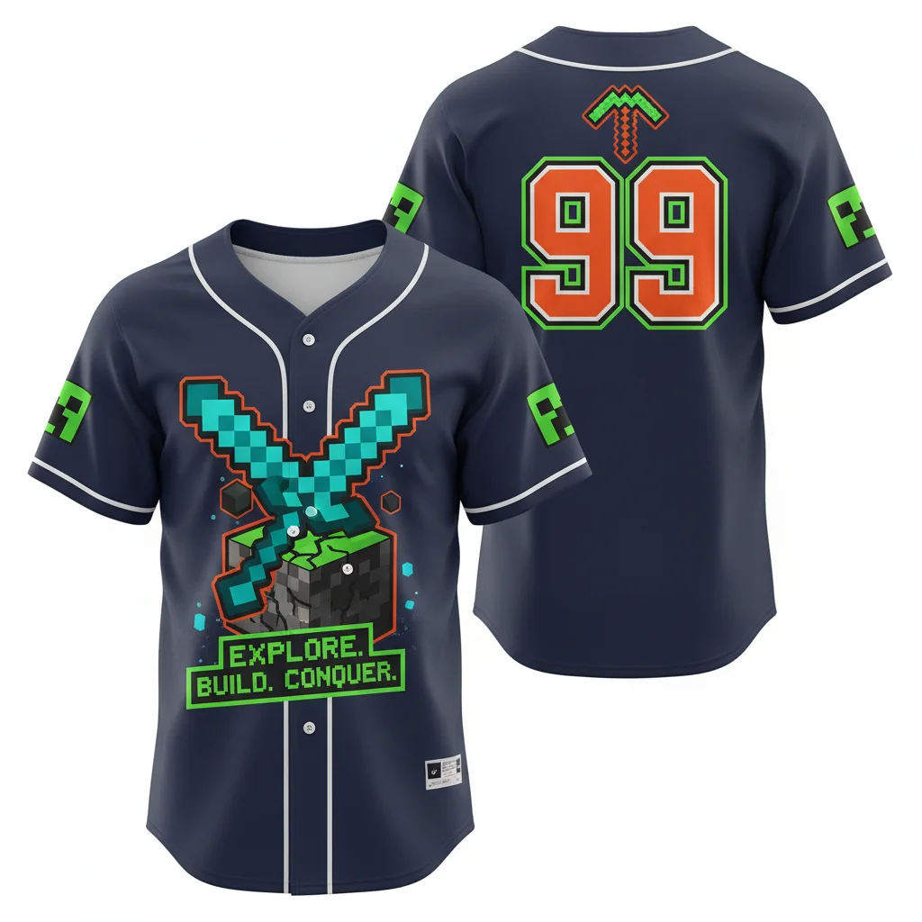 Minecraft Pixel Game Custom Baseball Jersey – Blocky Style Apparel