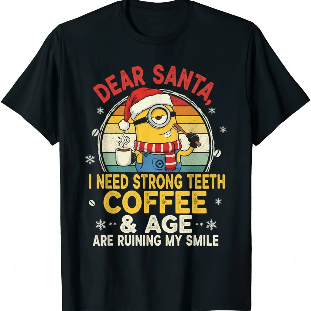 Funny Minions Christmas T-Shirt | 'Dear Santa I Need Strong Teeth' Quote Tee
