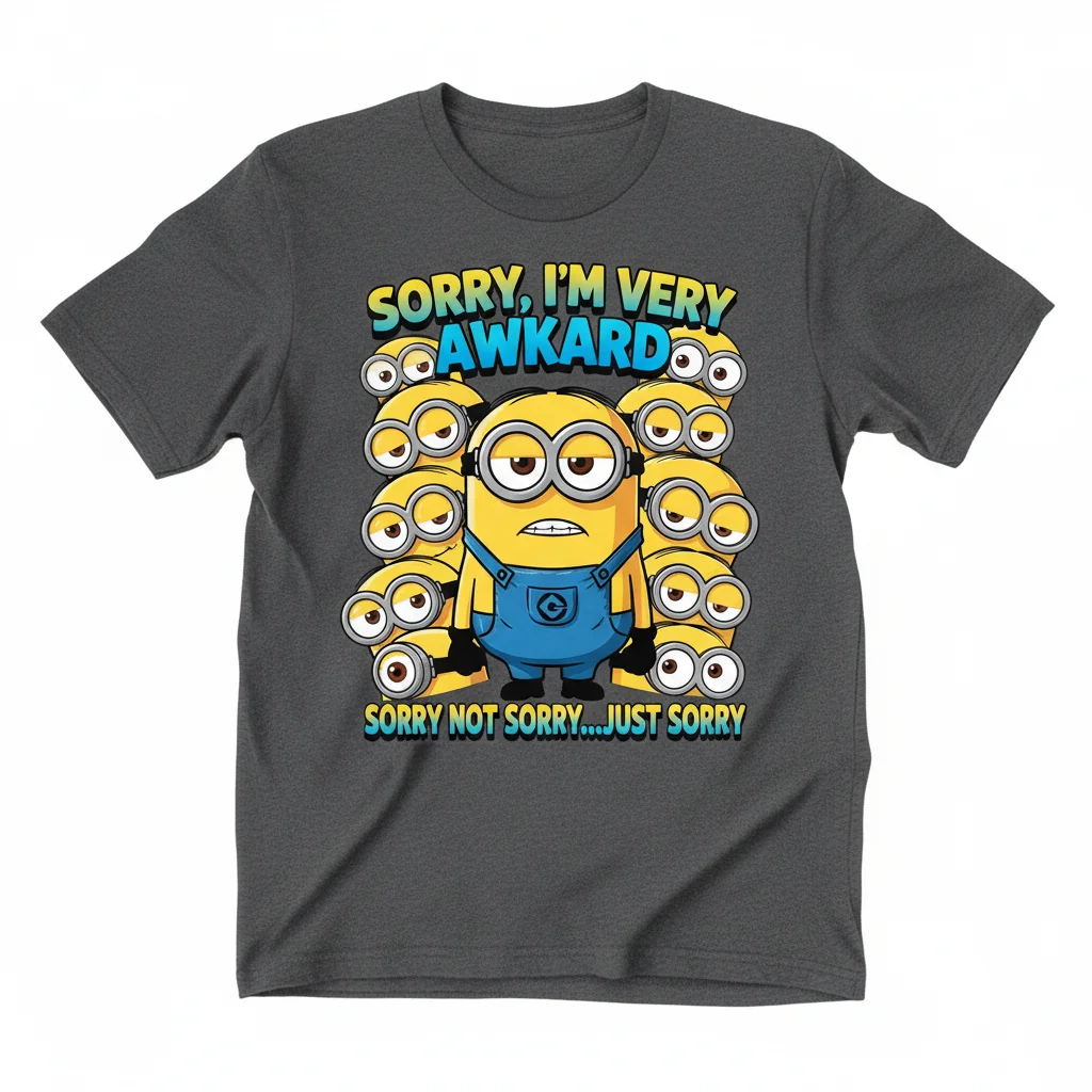 Minions Group Eyes Awkward Sorry Graphic Tee - Essential Cotton T-Shirt