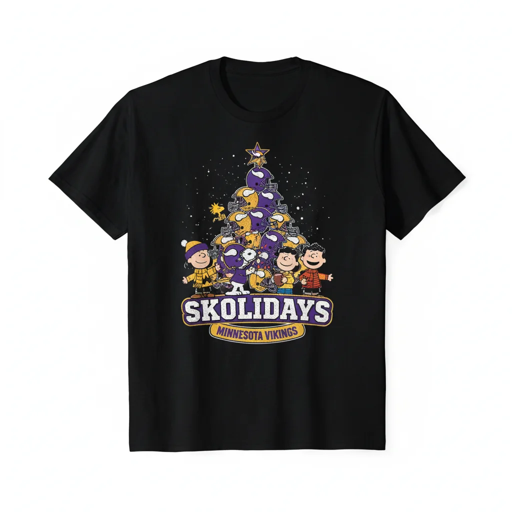 Vikings Peanuts Snoopy Christmas Tree Fan Tee - Durable & Fade-Resistant