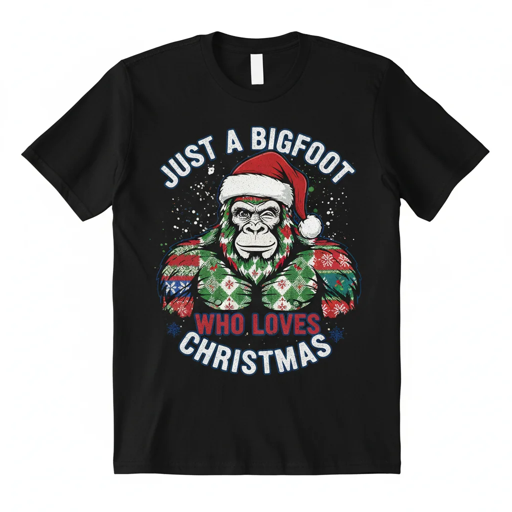 Divertido Camiseta Navideña de Mono con Sombrero de Santa para Amantes de Bigfoot