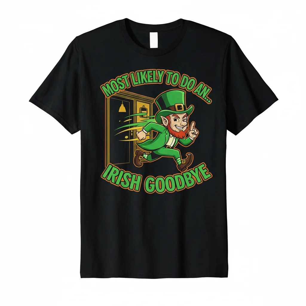 Irish Goodbye Funny T-Shirt - Most Likely To - Premium Cotton Tee