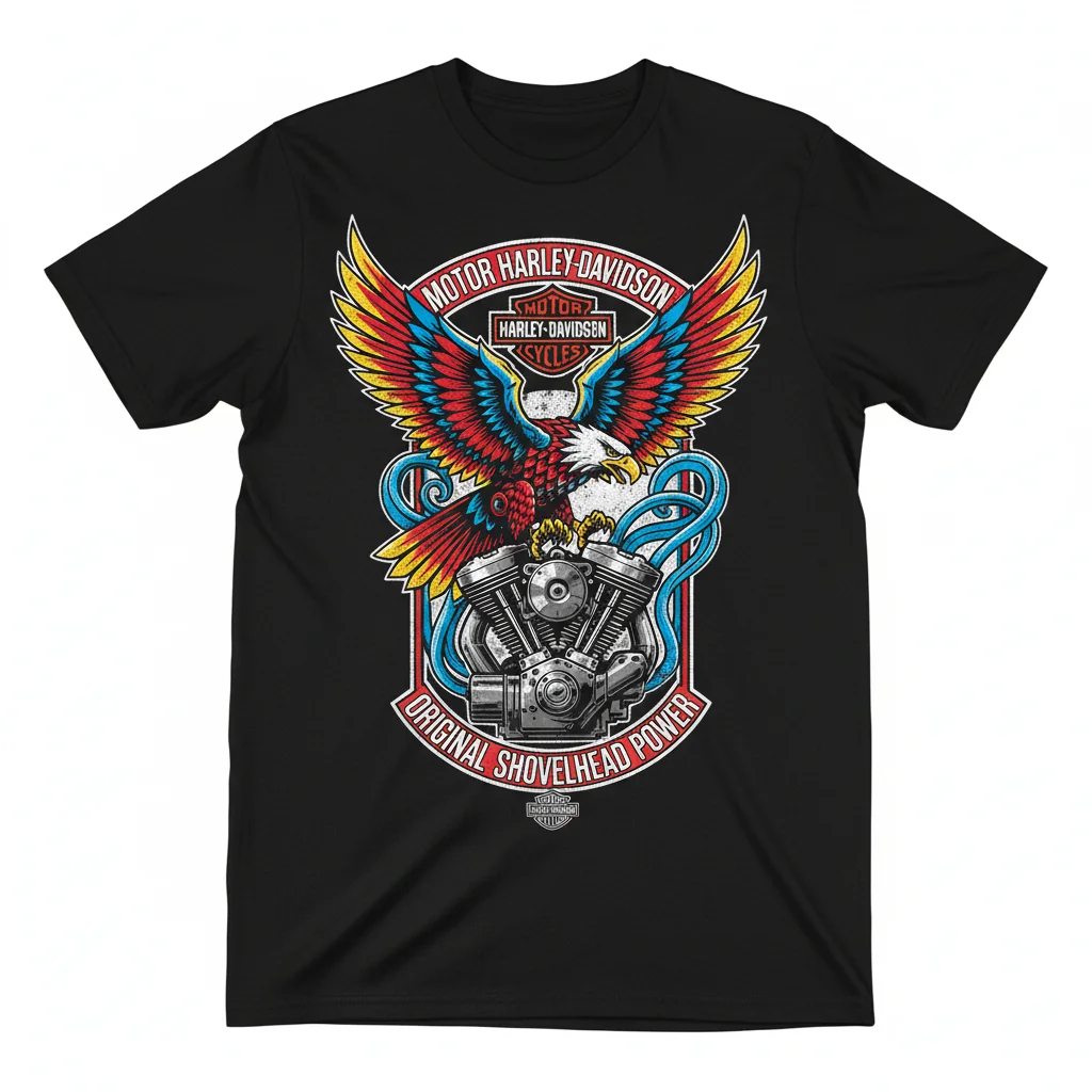 Camiseta Motor Harley Davidson Shovelhead Eagle - Estilo Clásico
