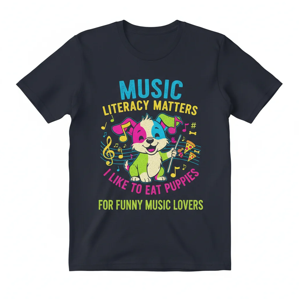 Funny Music Literacy Matters "I Like To Eat Puppies" Essential T-Shirt – Humorous Music Lover Gift