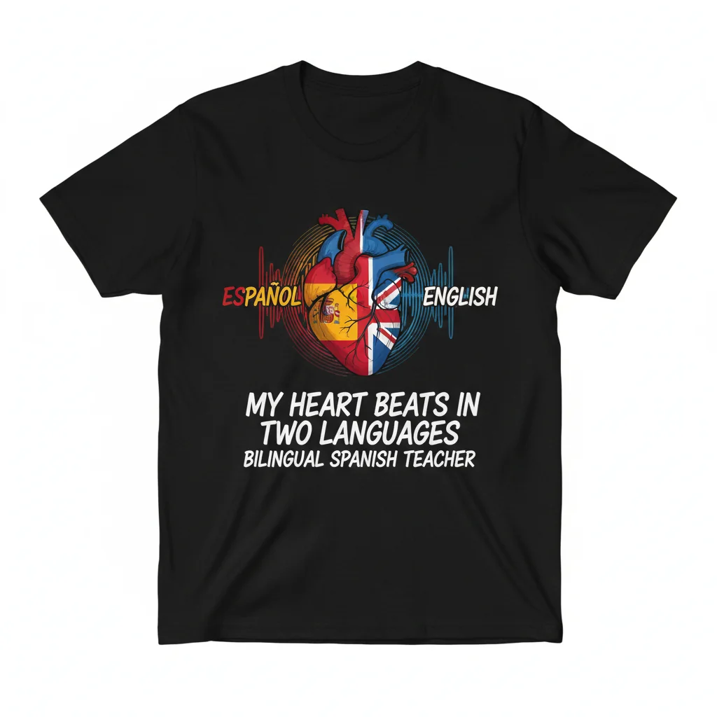 Bilingual Spanish Teacher T-Shirt | 'My Heart Beats in Two Languages' Graphic Tee