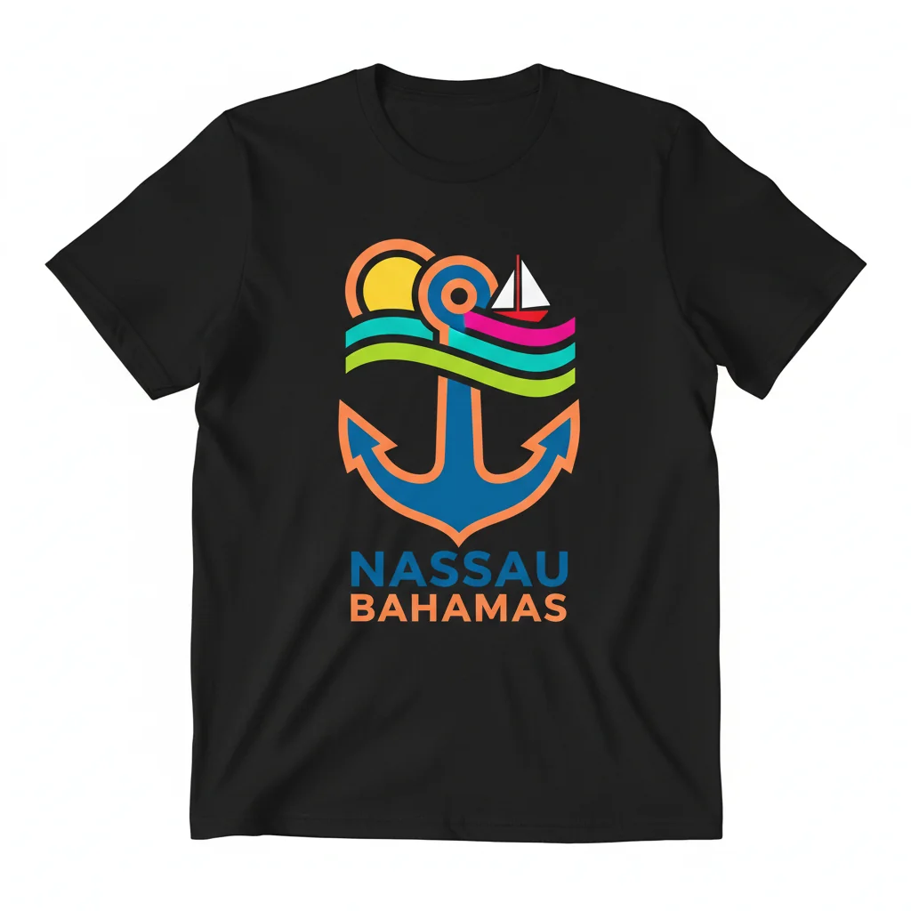 Nassau Bahamas Nautical Anchor Sailing T-Shirt for Men - Heavyweight Cotton, Size S, Black