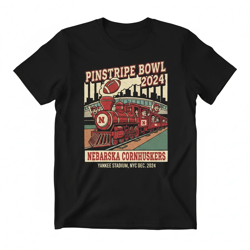 Nebraska Cornhuskers 2024 Pinstripe Bowl Caricature T-Shirt | Unique Fan Gear