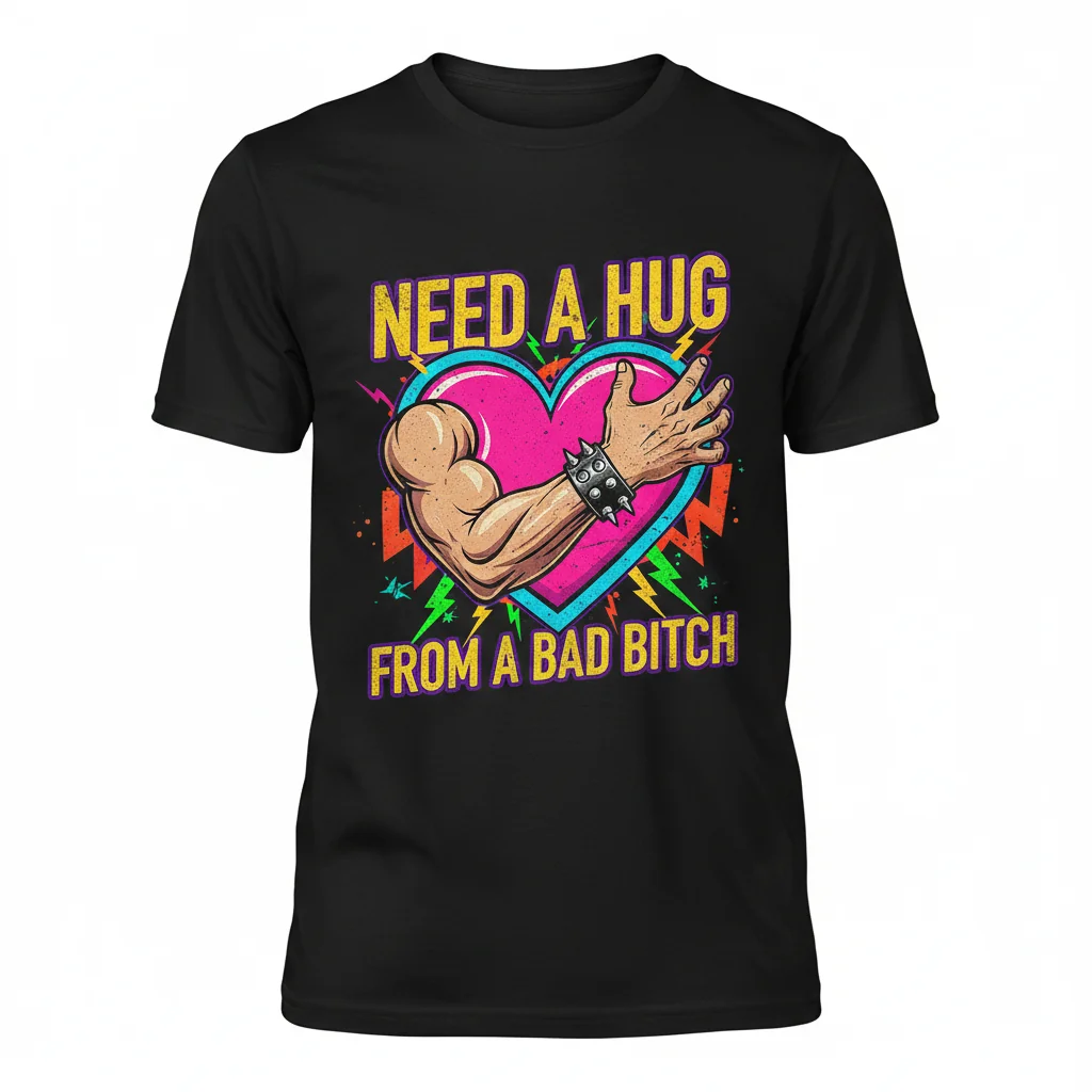 Embrace Your Inner Baddie: The "NEED A HUG FROM A BAD BITCH" Essential Tee – Unmatched Durability & Style