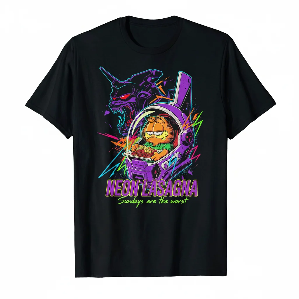 Evangelion Garfield Fusion: Iconic Anime Meets Feline Whimsy Tee